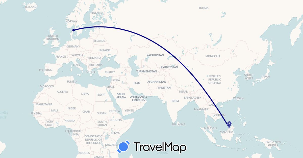 TravelMap itinerary: driving in Brunei, Denmark (Asia, Europe)